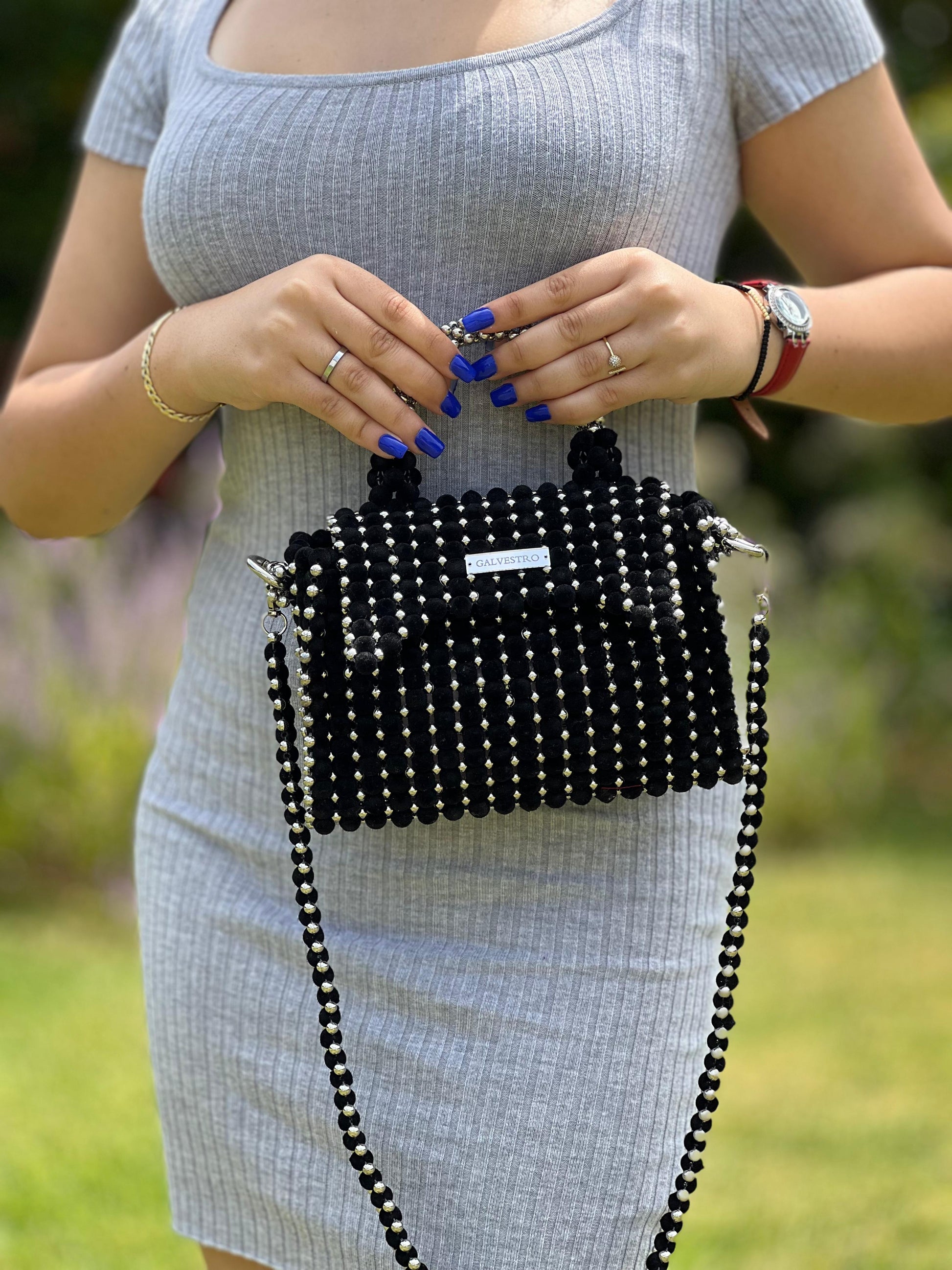 GALVESTRO | Black with Silver Pearls