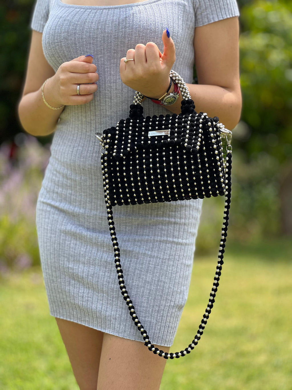 GALVESTRO | Black with Silver Pearls