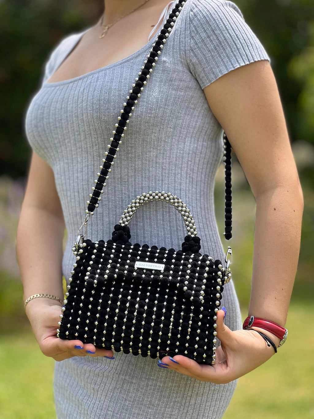 GALVESTRO | Black with Silver Pearls